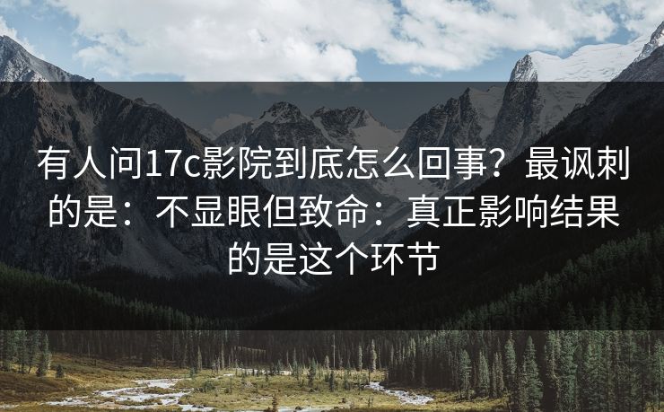 有人问17c影院到底怎么回事?最讽刺的是:不显眼但致命:真正影响结果的是这个环节