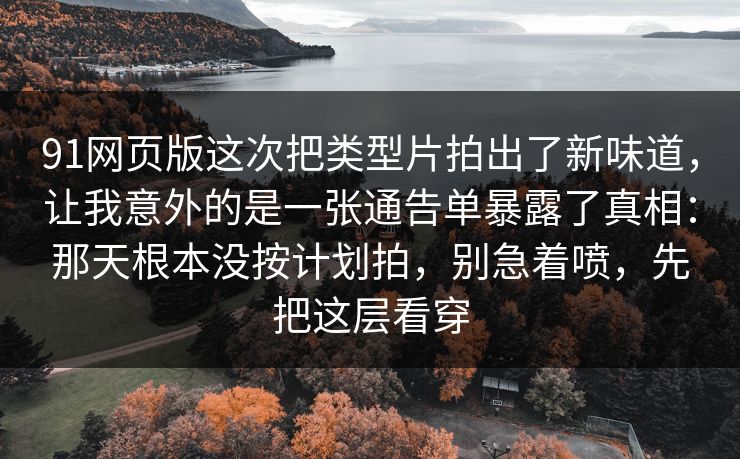 91网页版这次把类型片拍出了新味道，让我意外的是一张通告单暴露了真相：那天根本没按计划拍，别急着喷，先把这层看穿