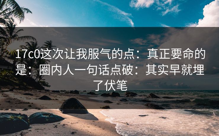 17c0这次让我服气的点：真正要命的是：圈内人一句话点破：其实早就埋了伏笔
