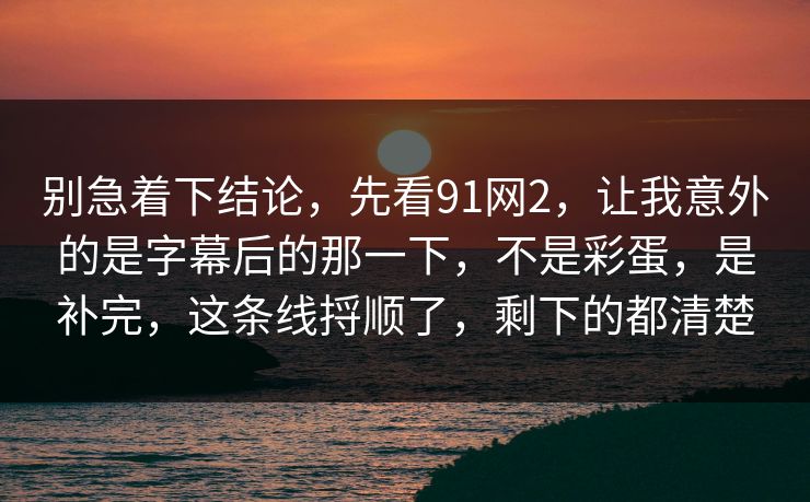 别急着下结论，先看91网2，让我意外的是字幕后的那一下，不是彩蛋，是补完，这条线捋顺了，剩下的都清楚