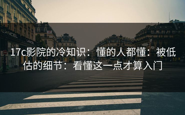 17c影院的冷知识：懂的人都懂：被低估的细节：看懂这一点才算入门
