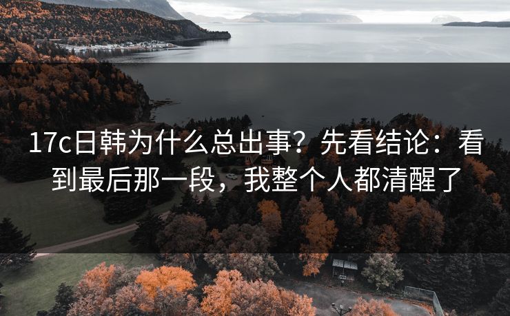 17c日韩为什么总出事？先看结论：看到最后那一段，我整个人都清醒了