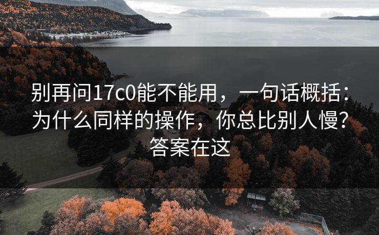 别再问17c0能不能用,一句话概括:为什么同样的操作,你总比别人慢?答案在这