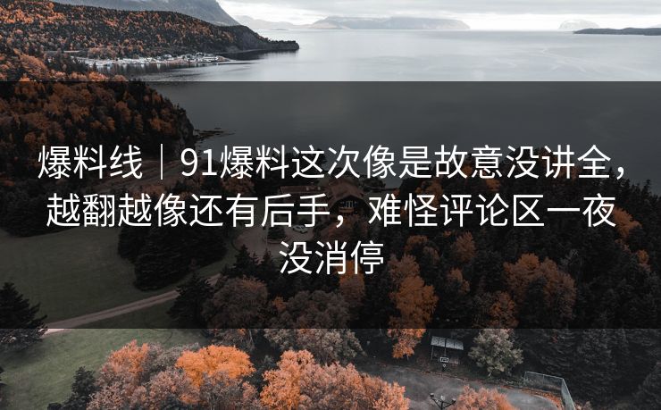 爆料线｜91爆料这次像是故意没讲全，越翻越像还有后手，难怪评论区一夜没消停